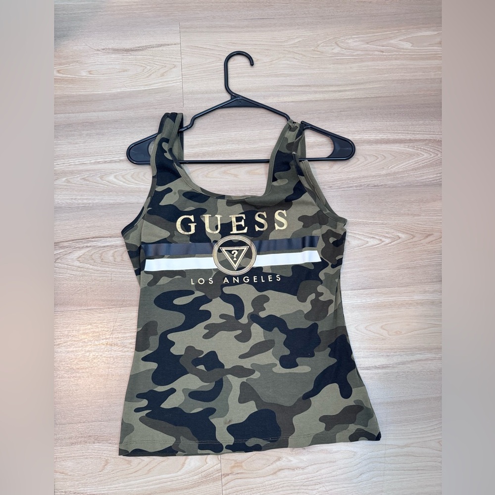 Guess Green and Gray Fitted Sleeveless Tank Top